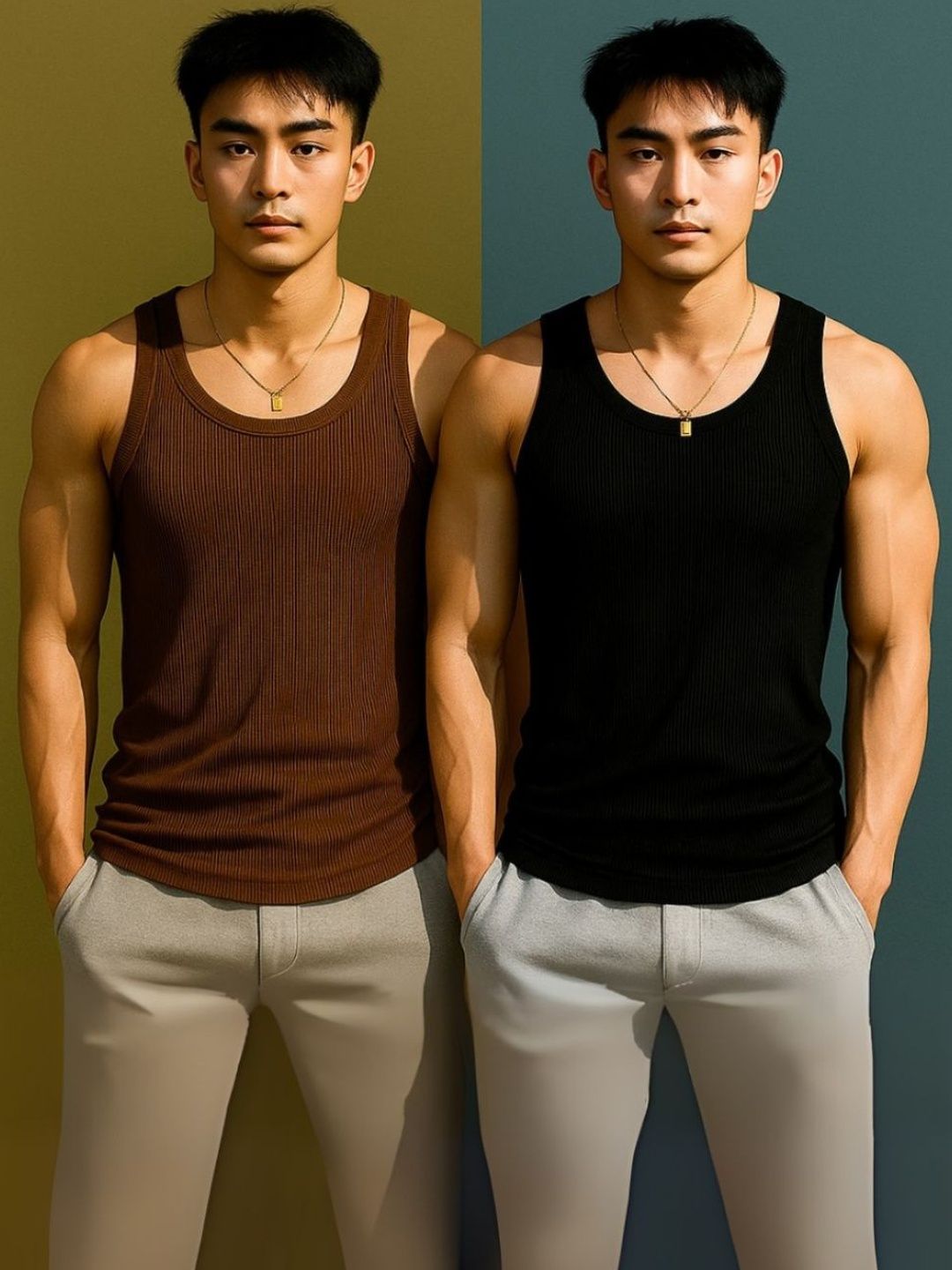 ROCKWELL Pack Of 2 Ribbed Cotton Breathable Innerwear Gym Vests-picture-24