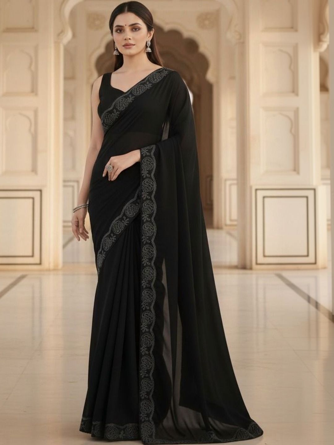 Moda Rapido Embellished Embroidered Poly Georgette Designer Saree-picture-21