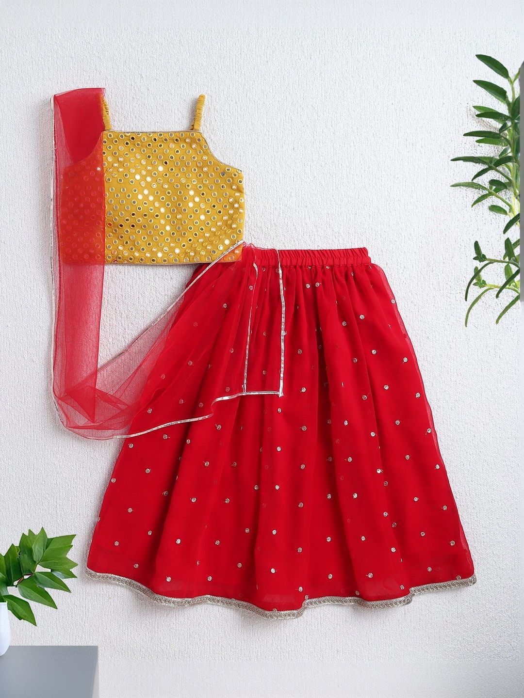 The Magic Wand Girls Embellished Mirror Work Ready to Wear Lehenga & Blouse With Dupatta-picture-43