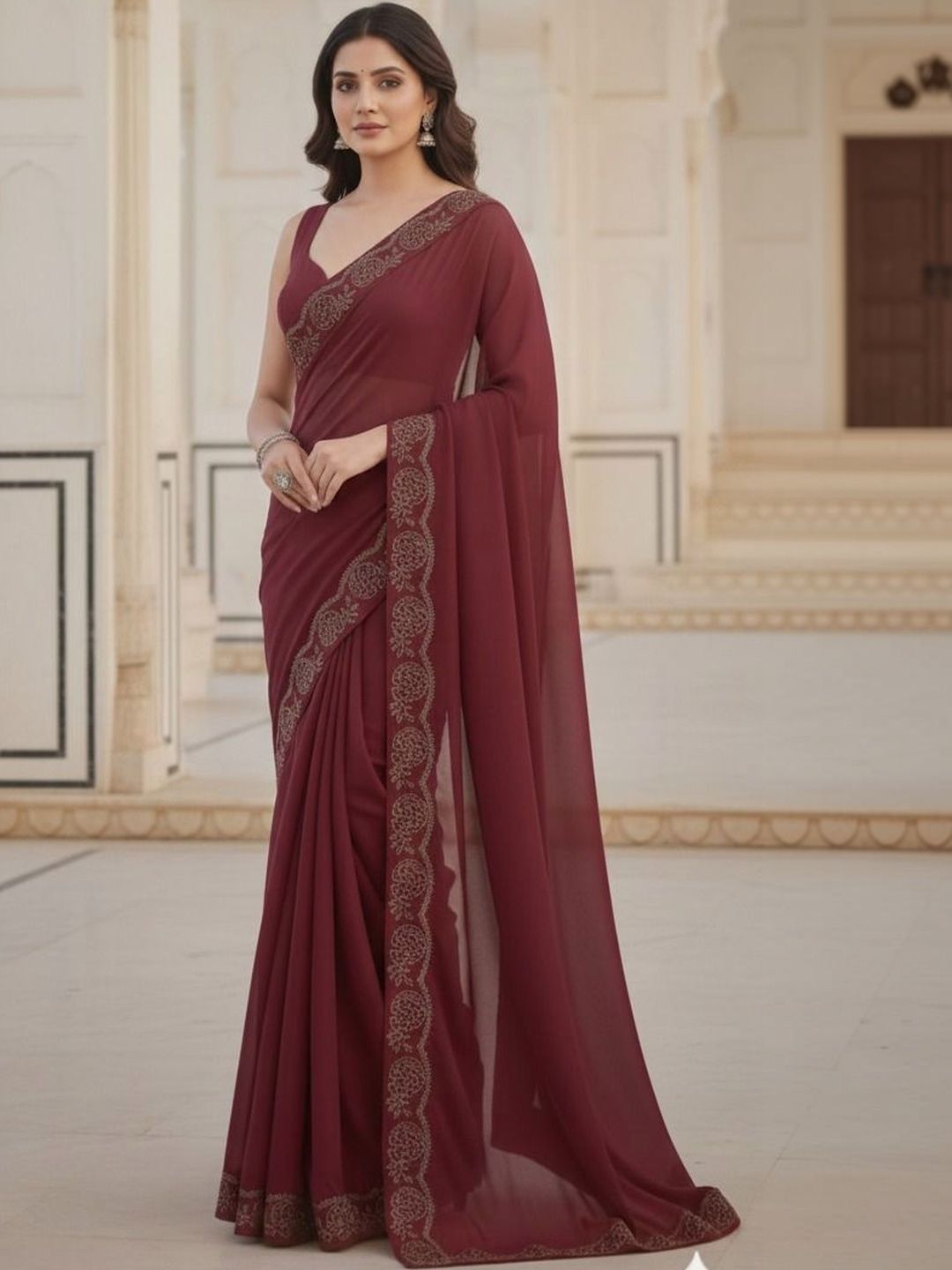 Moda Rapido Embellished Embroidered Poly Georgette Designer Saree-picture-23
