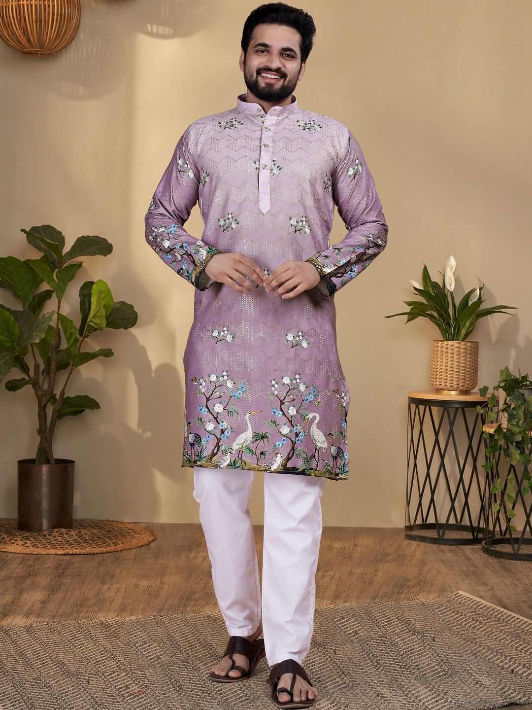 KURTA WALLAH Men Geometric Printed Thread Work Floral Kurta-picture-38