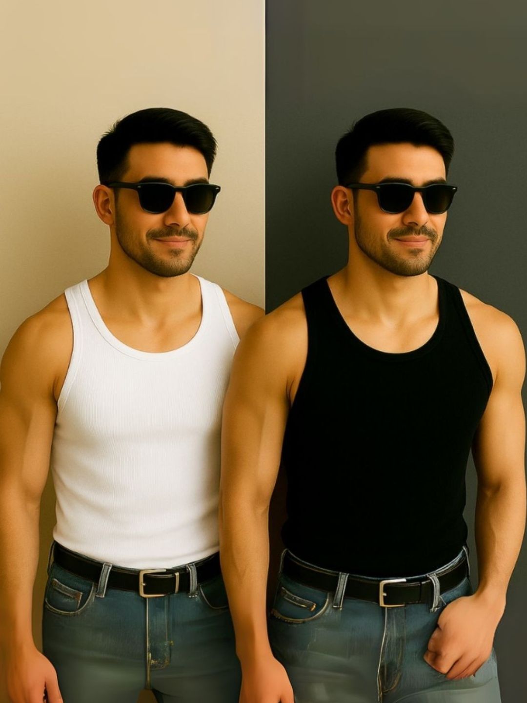 ROCKWELL Pack Of 2 Ribbed Cotton Breathable Innerwear Gym Vests-picture-42