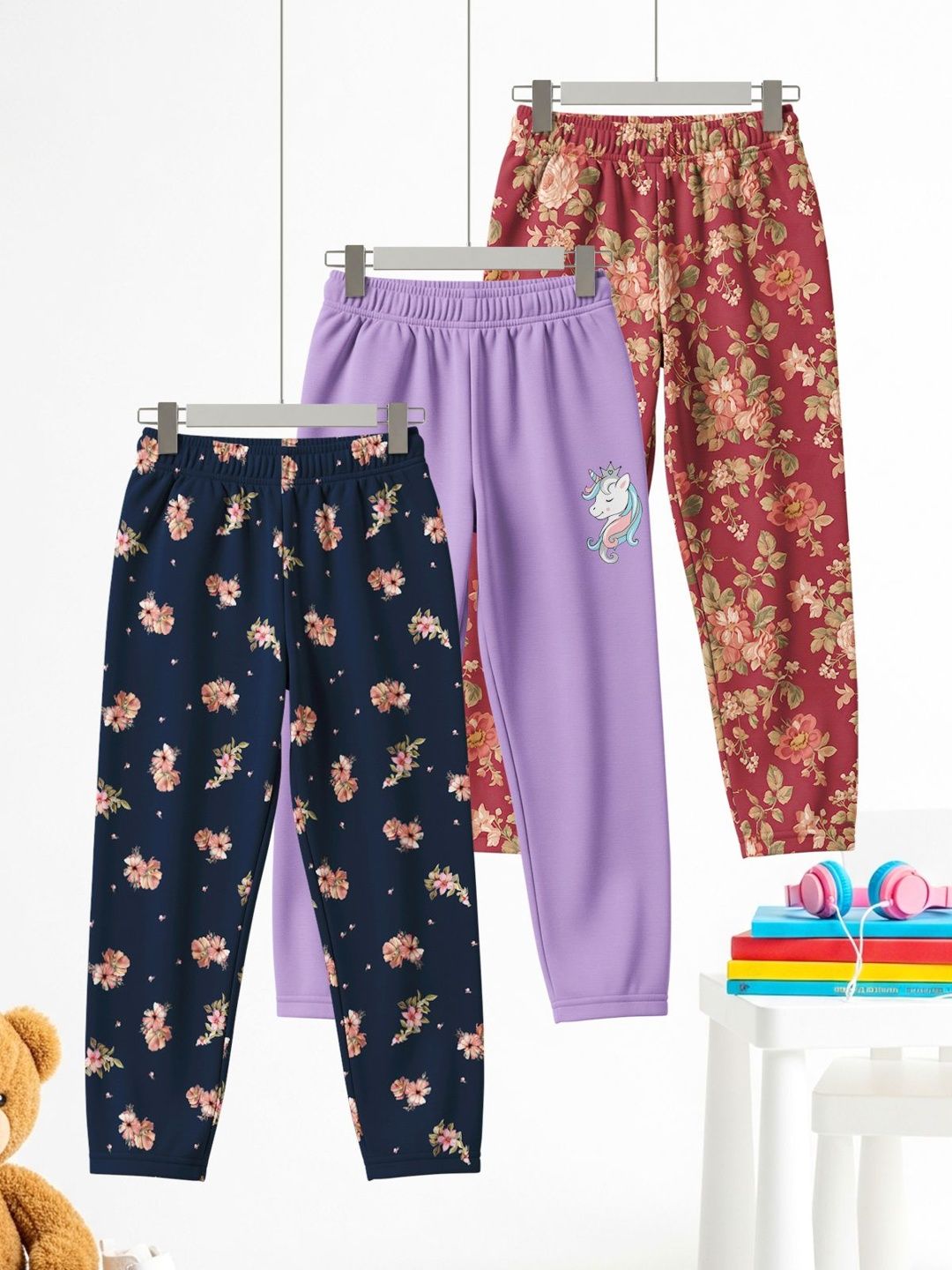 HELLCAT Girls Pack of 3 Printed Mid-Rise Lounge Pants-picture-11