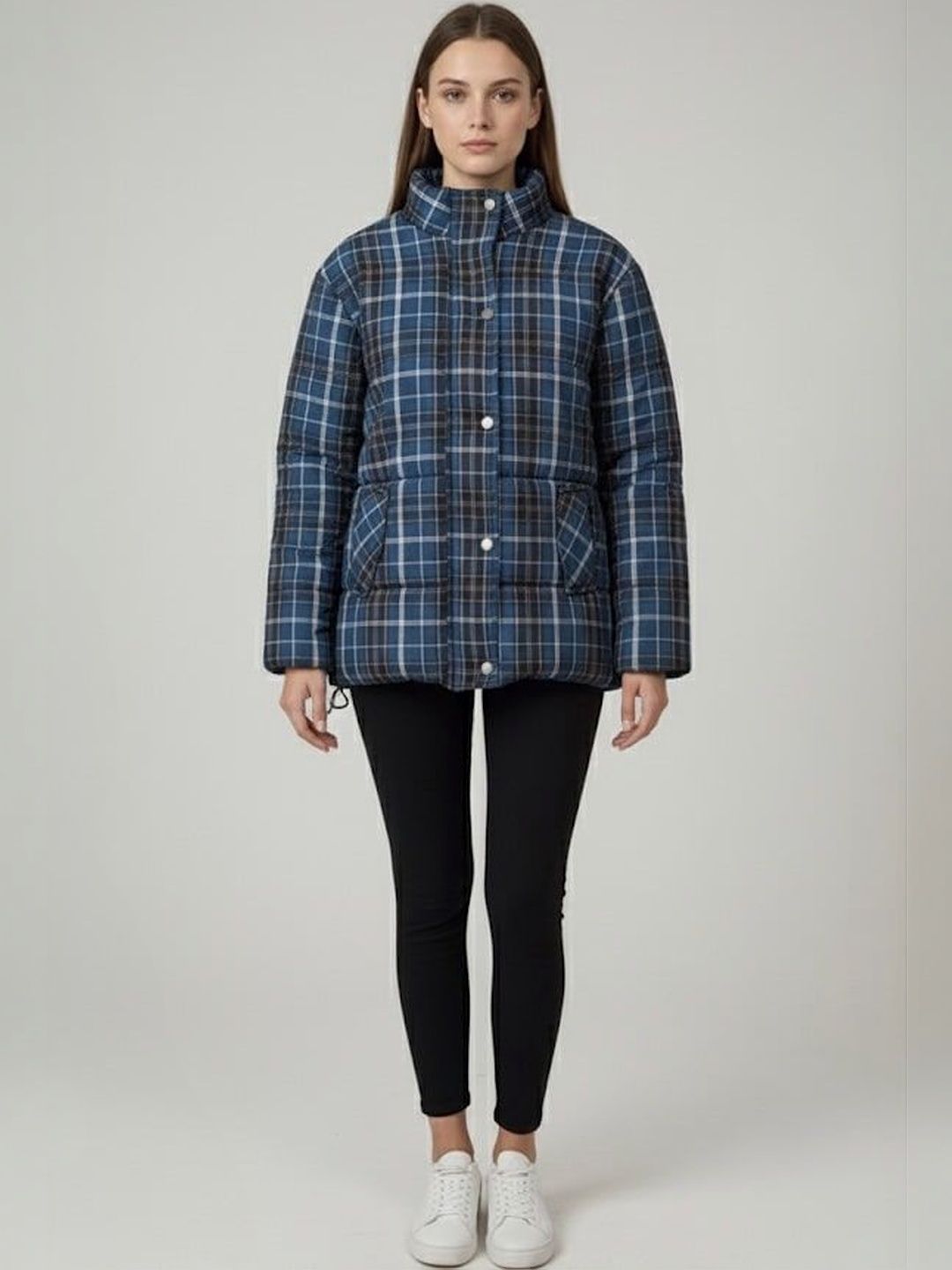 The Roadster Lifestyle Co Checked Mock Collar Puffer Jacket Jackets-image-21