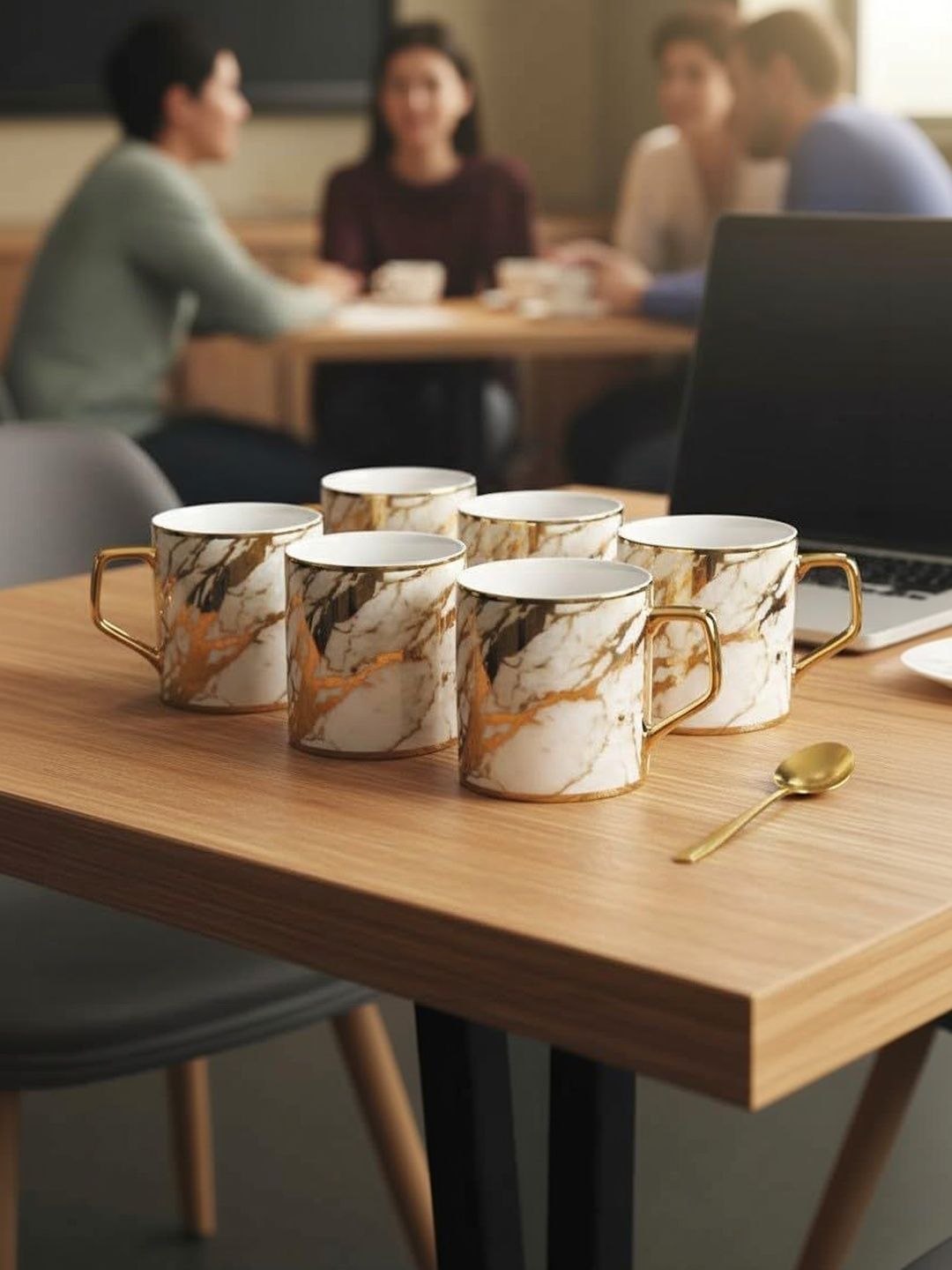 Femora Gold-Toned Marble Ceramic Glossy Mugs Set of Cups and Mugs-image-14