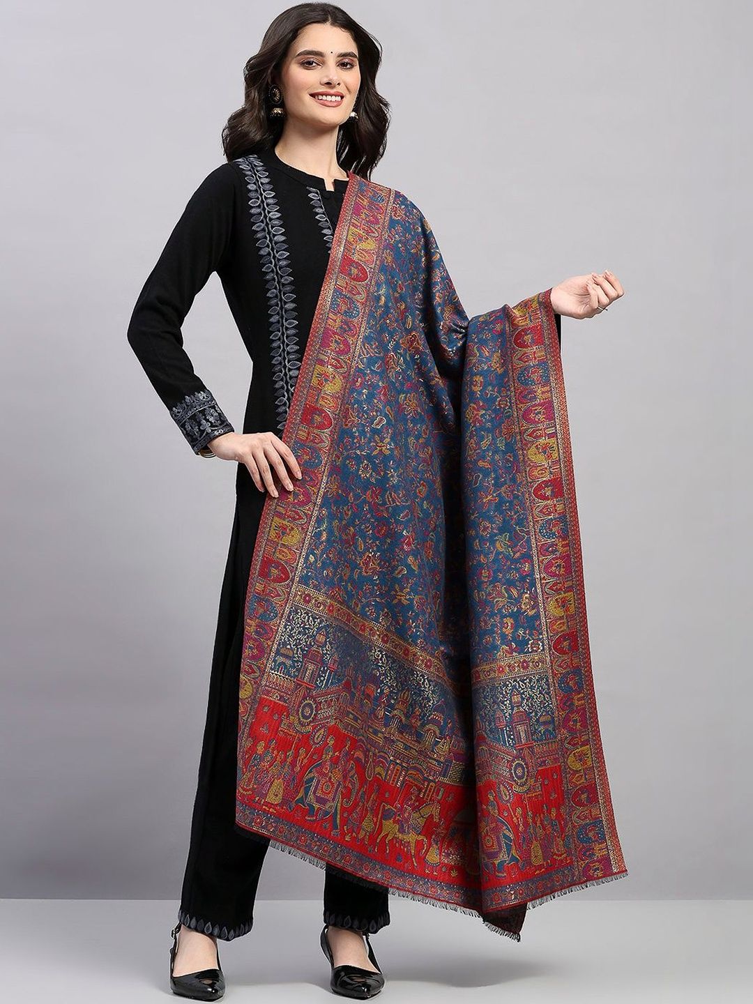 Monte Carlo Ethnic Motifs Printed Shawl-picture-53