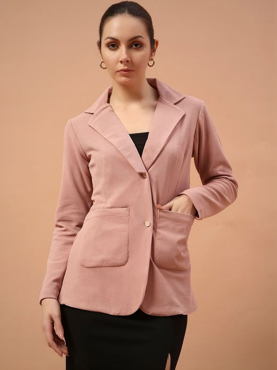 REBERRY Notched Lapel Single-Breasted Blazer-image-4