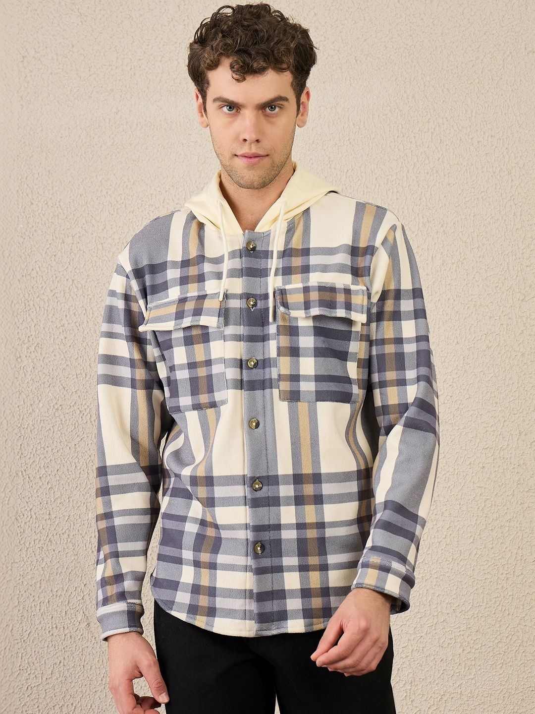 REPRISE Men Checked Hooded Sweatshirt-picture-42