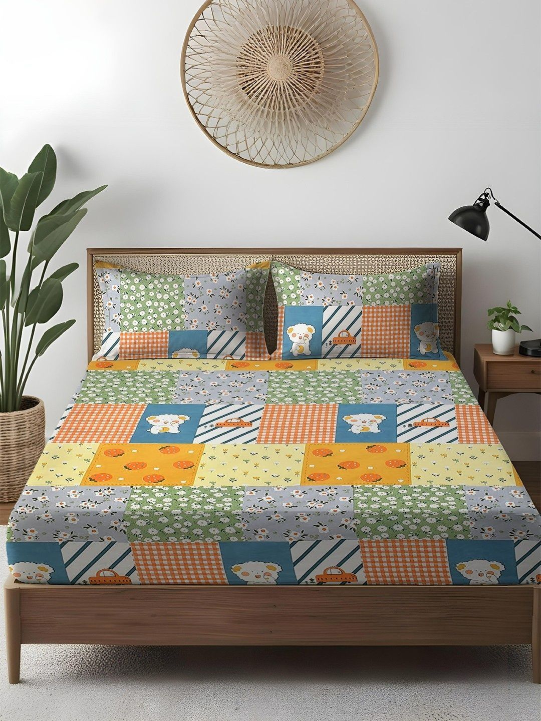 WEAVE AND DECOR Multicoloured Cartoon Characters 300 TC King Bedsheet with 2 Pillow Covers-picture-19