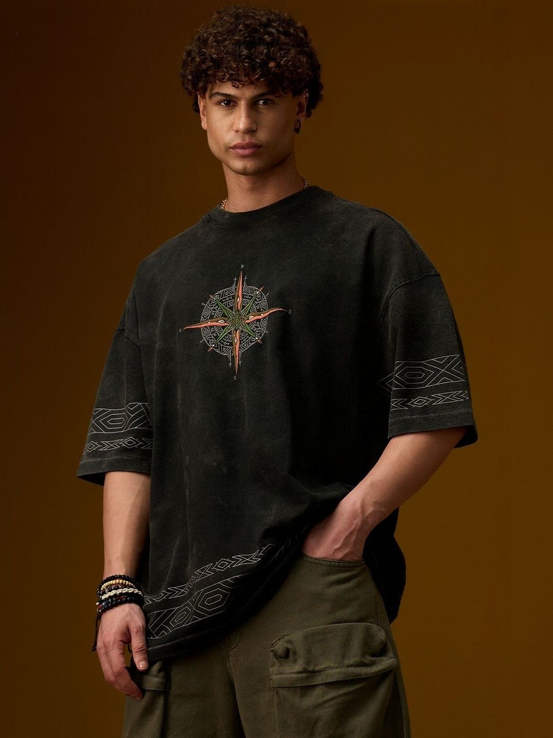 The Souled Store Men Tribal Dyed Drop-Shoulder Sleeves T-shirt-picture-41