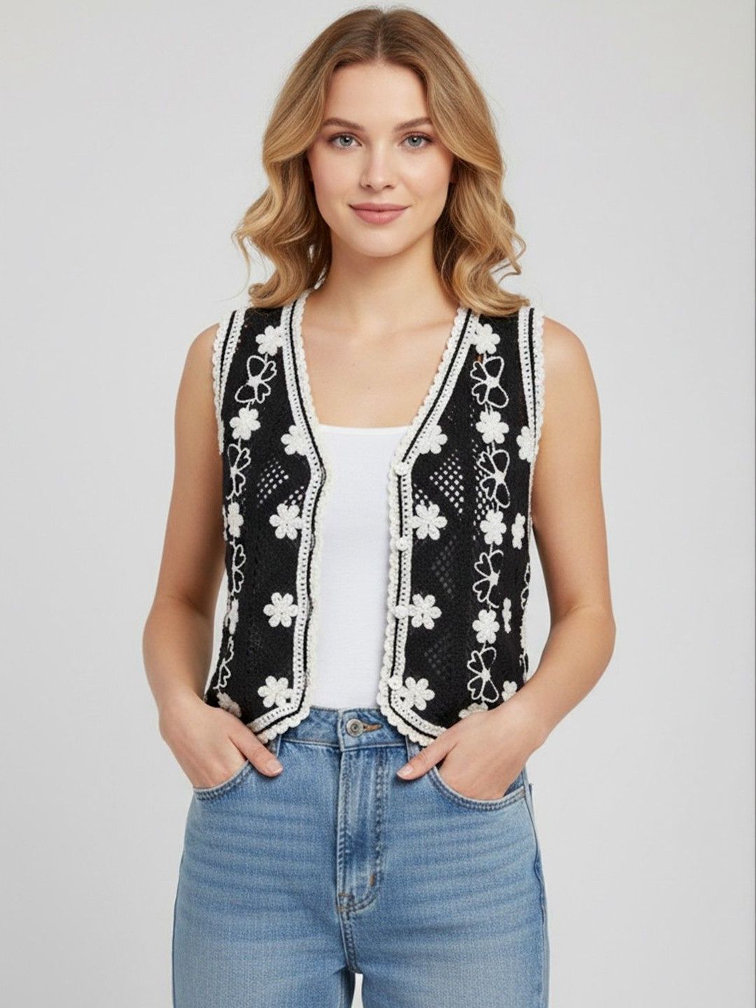 all about you Women Floral Sweater Vest with Applique Detail-picture-39