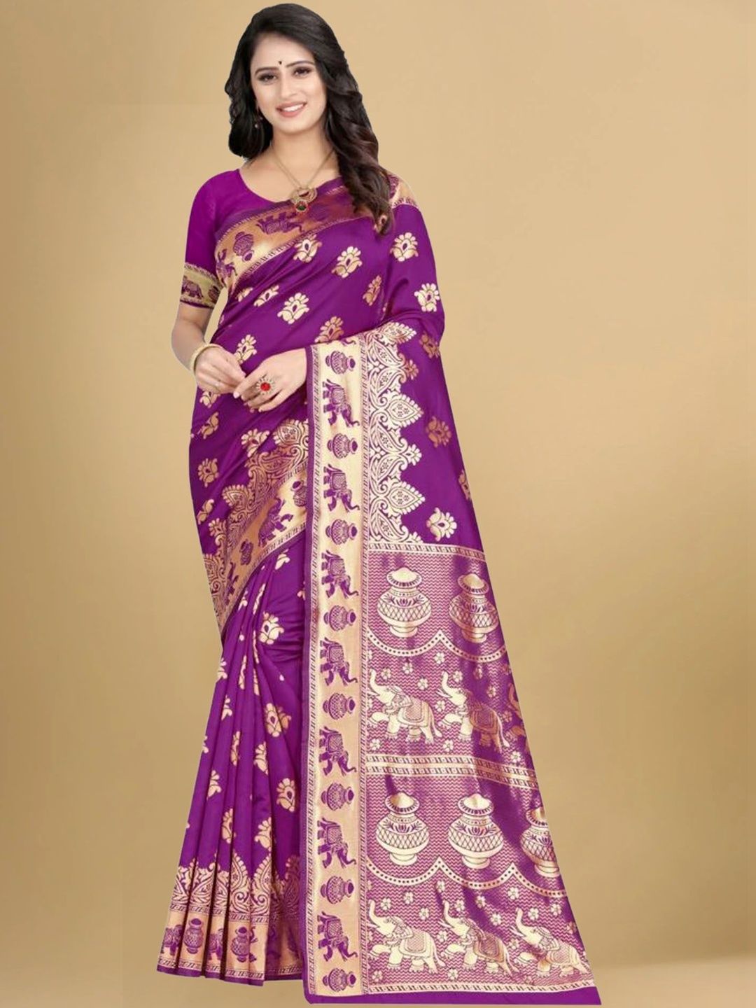 SANISA Ethnic Motifs Zari Silk Blend Banarasi Saree-picture-8
