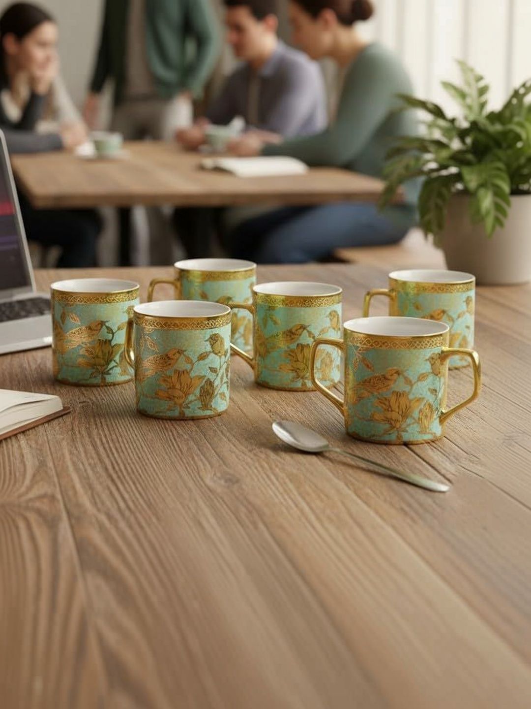 Femora Gold-Toned Printed Floral Ceramic Glossy Mugs Set of Cups and Mugs-image-25