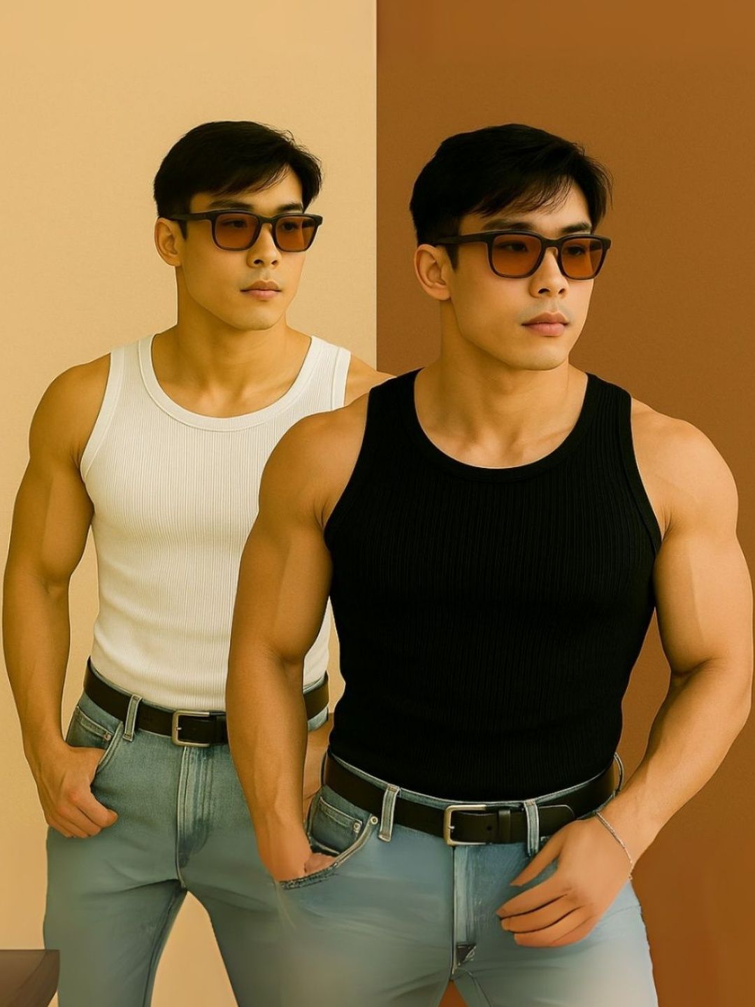 ROCKWELL Pack Of 2 Ribbed Cotton Breathable Innerwear Gym Vests-picture-42