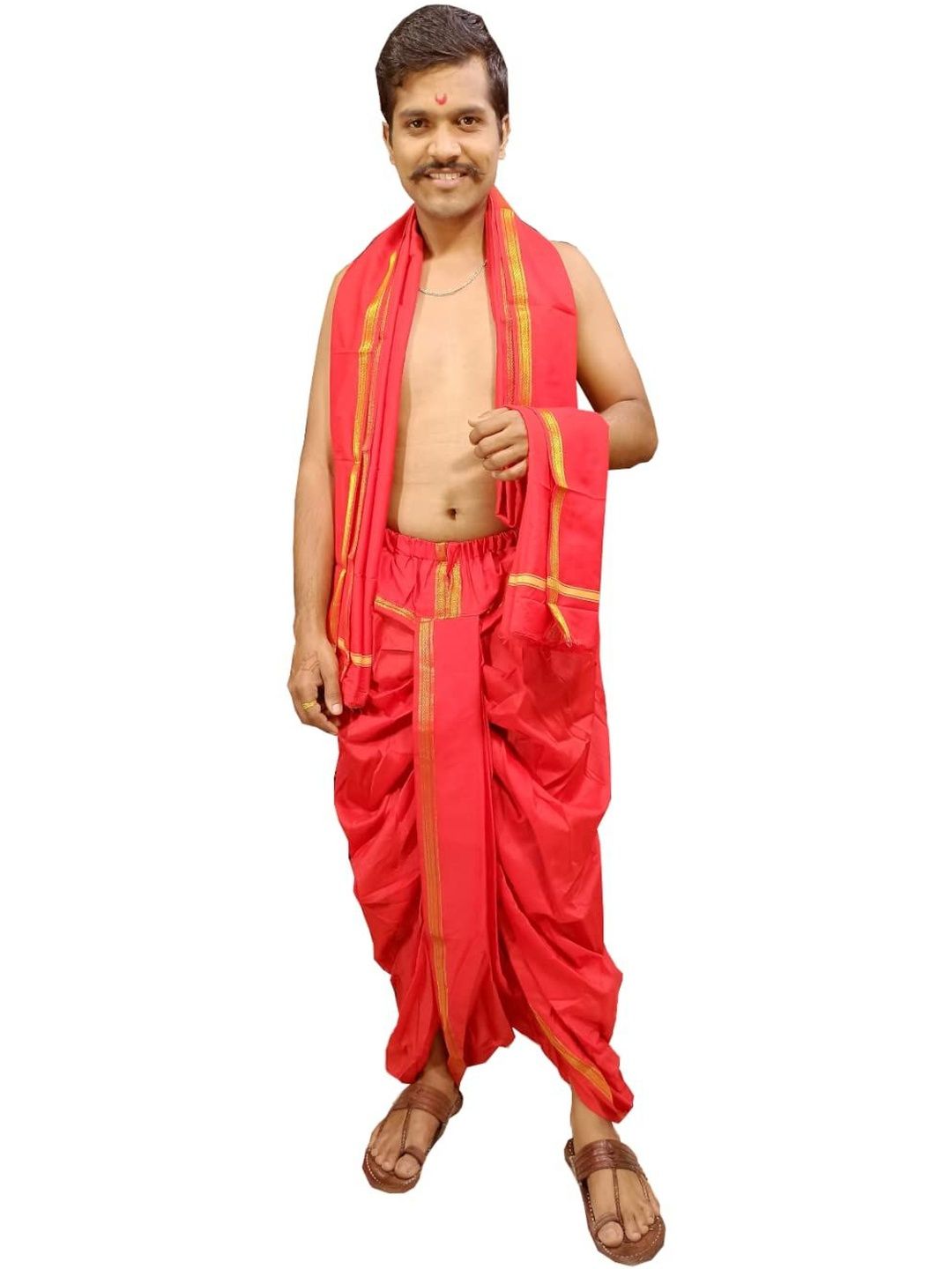 Spewim Men Cotton Red Dhotis-picture-28