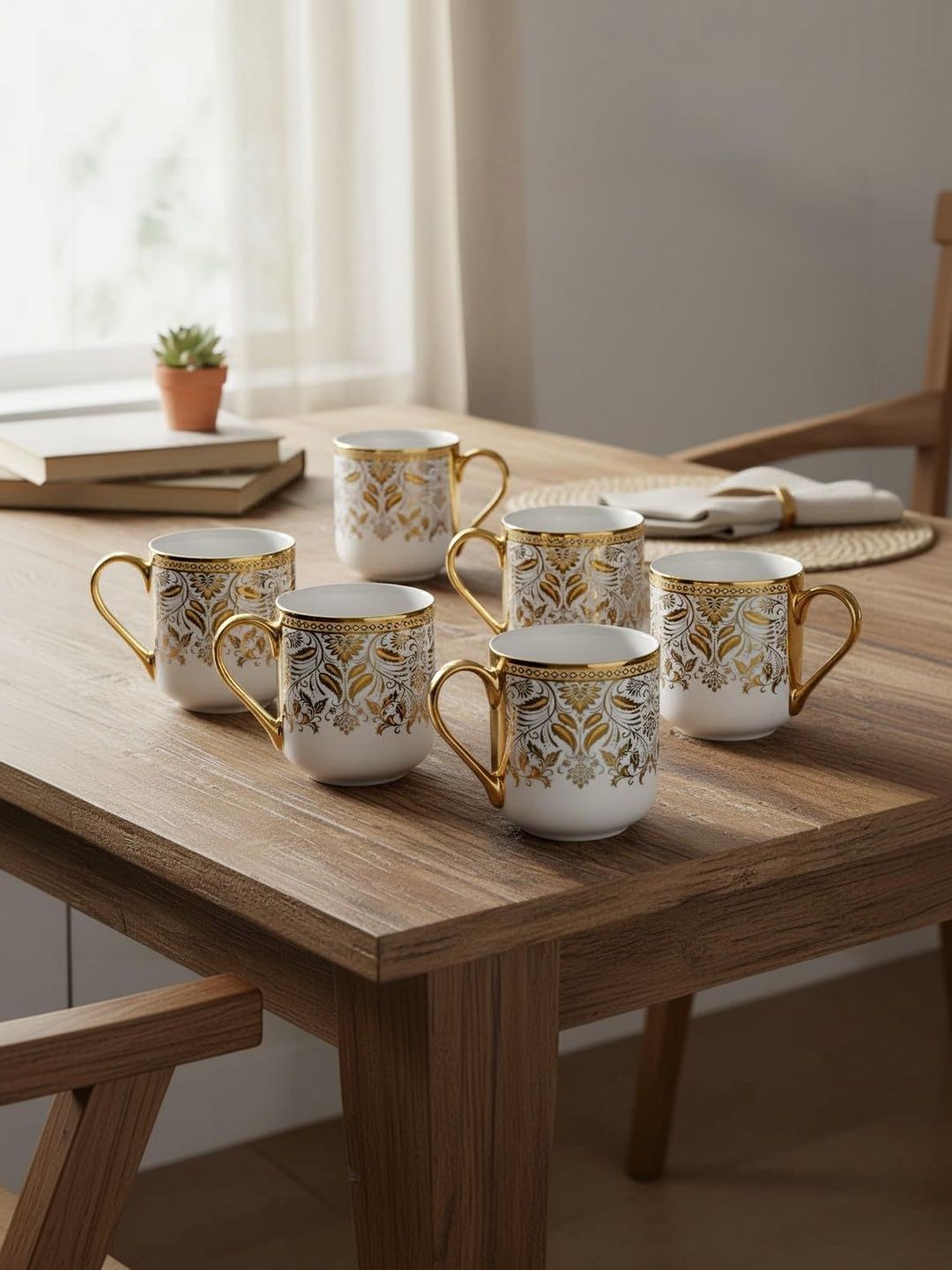 Femora Gold-Toned Handcrafted Floral Ceramic Glossy Mugs Set of Cups and Mugs-image-26