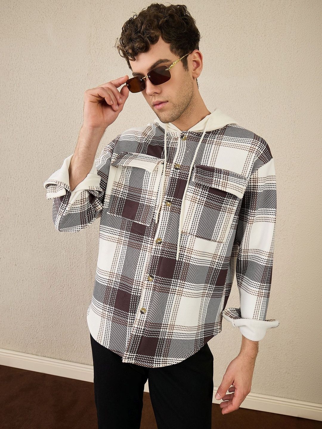 REPRISE Men Checked Hooded Sweatshirt-picture-39