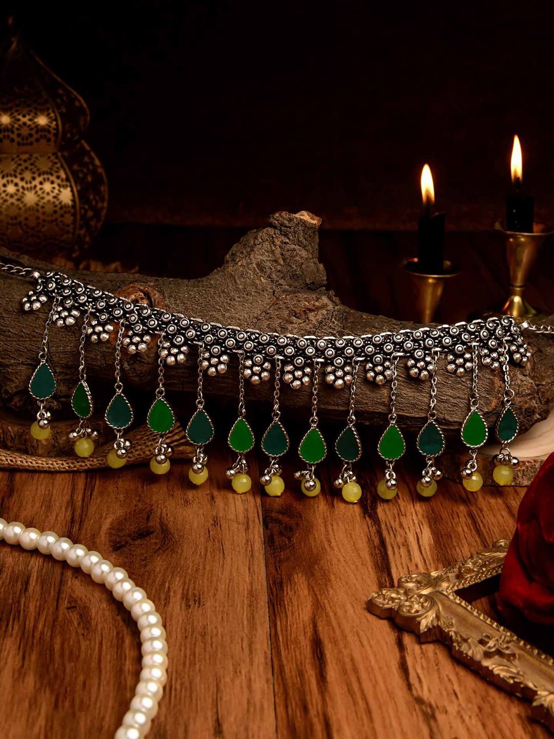 EVERSTYLISH Silver-Plated Artificial Stones Studded Oxidised Necklace-picture-46