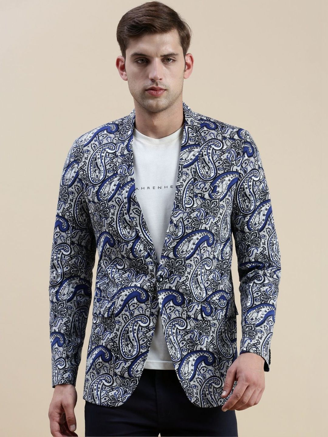 SHOWOFFFF Printed Notched Lapel Single-Breasted Slim Fit Blazer-picture-19