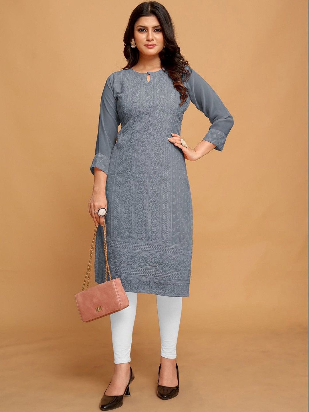 AXI COUTURE Ethnic Motifs Embroidered Chikankari Chikankari Kurti-picture-20