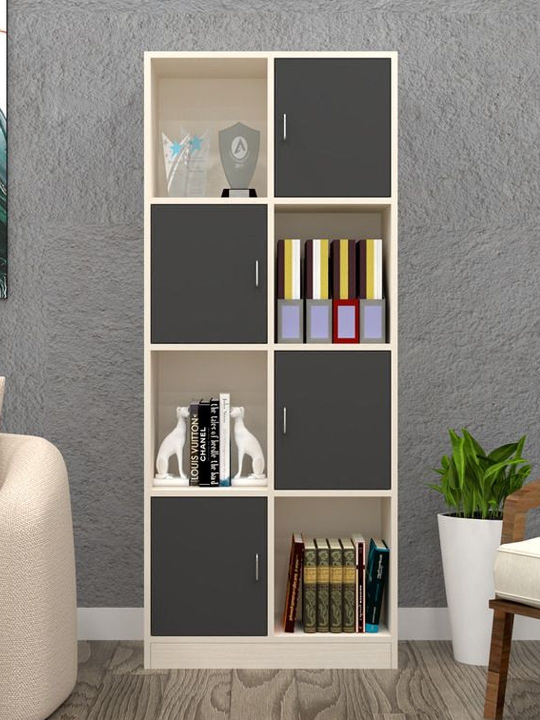 SPECIALITY PANELS Beige & Grey Semi Open Matrix Bookshelf Cabinet-picture-33