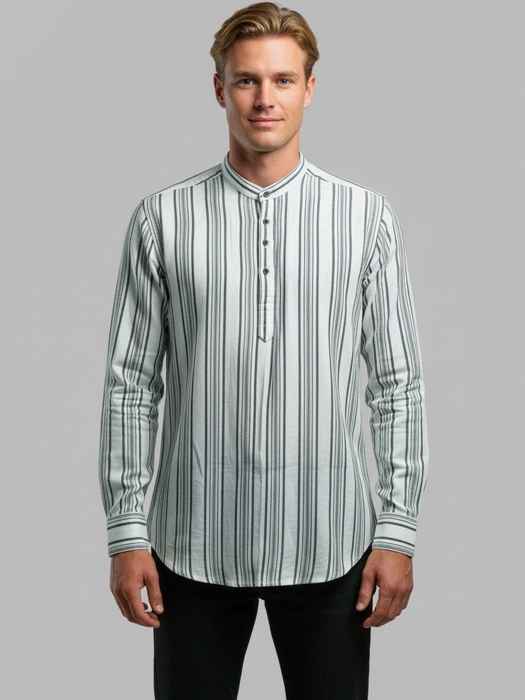 SZN Men Striped Thread Work Pathani Kurta-picture-19