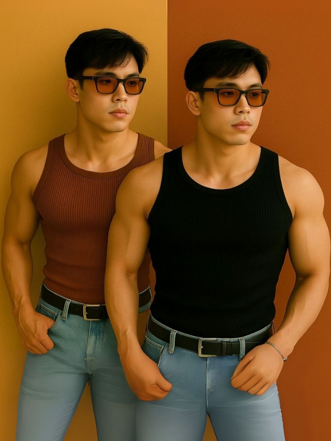 ROCKWELL Pack Of 2 Ribbed Cotton Breathable Innerwear Gym Vests-picture-30