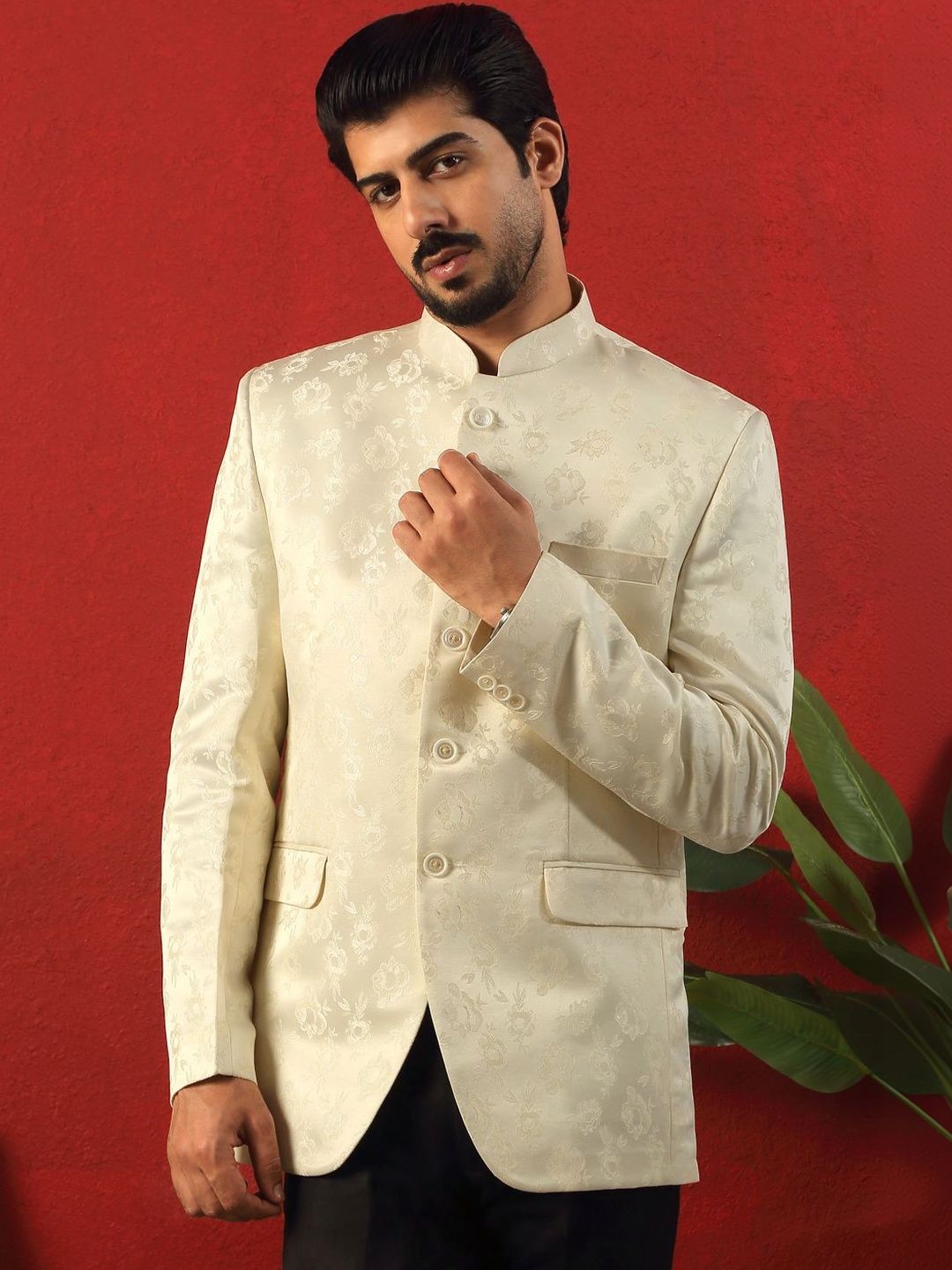 KRAFT INDIA Men Self Design Mandarin Collar Blazers-picture-27