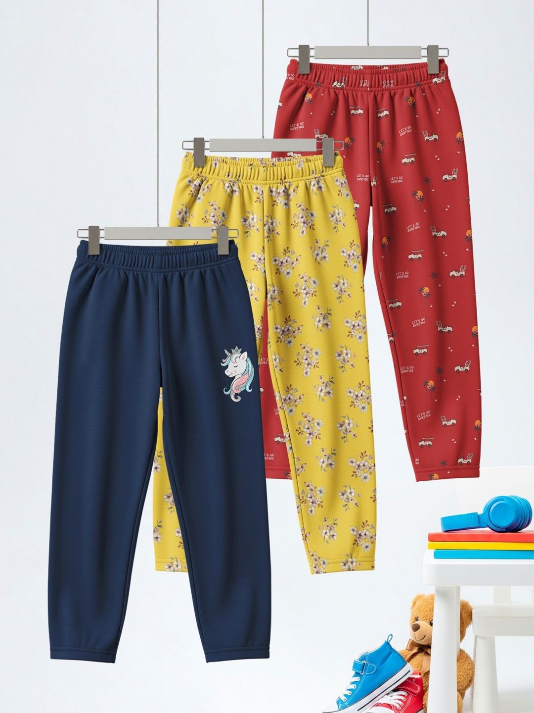 HELLCAT Girls Pack of 3 Printed Mid-Rise Lounge Pants-picture-49