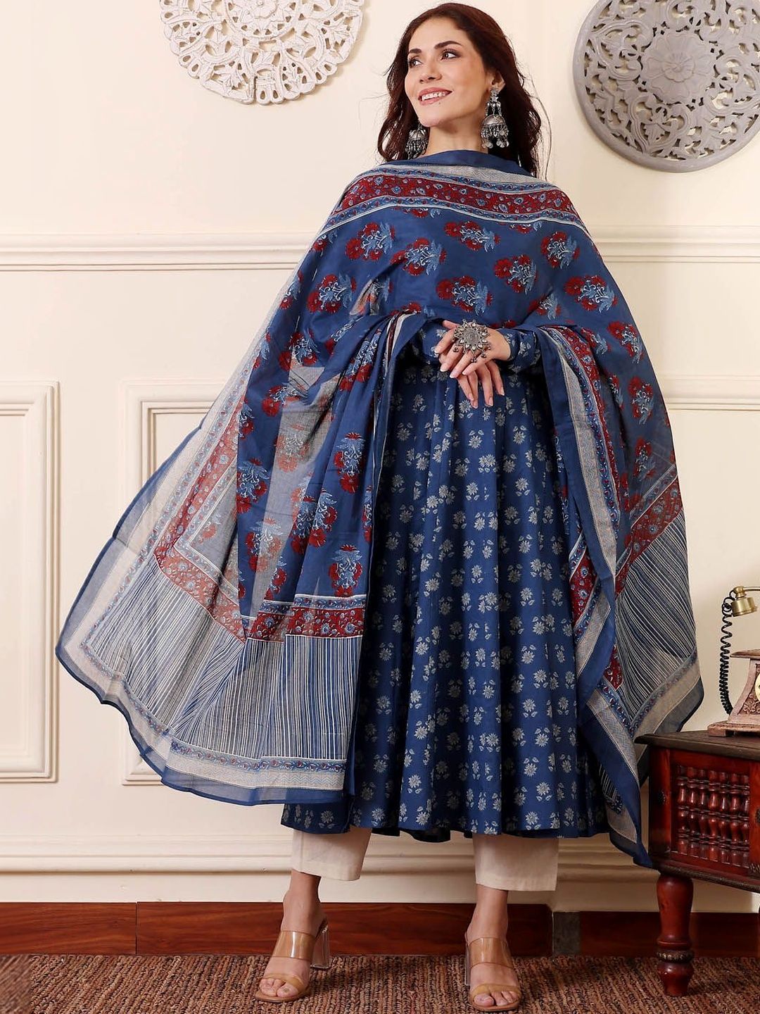 C J Enterprise Women Floral Printed Panelled Kurta with Trousers & With Dupatta-picture-32