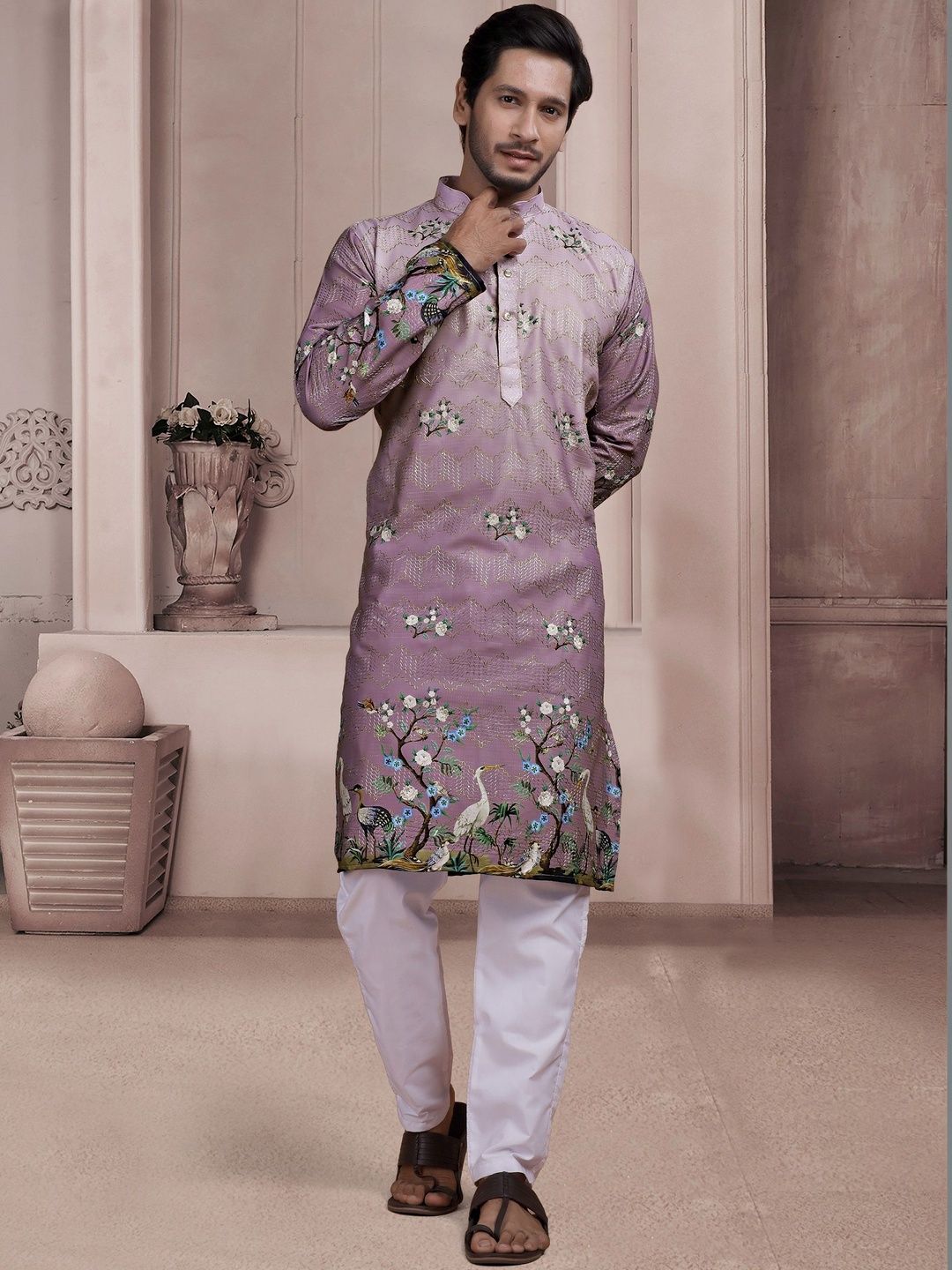 KURTA WALLAH Men Geometric Printed Thread Work Floral Kurta-picture-54