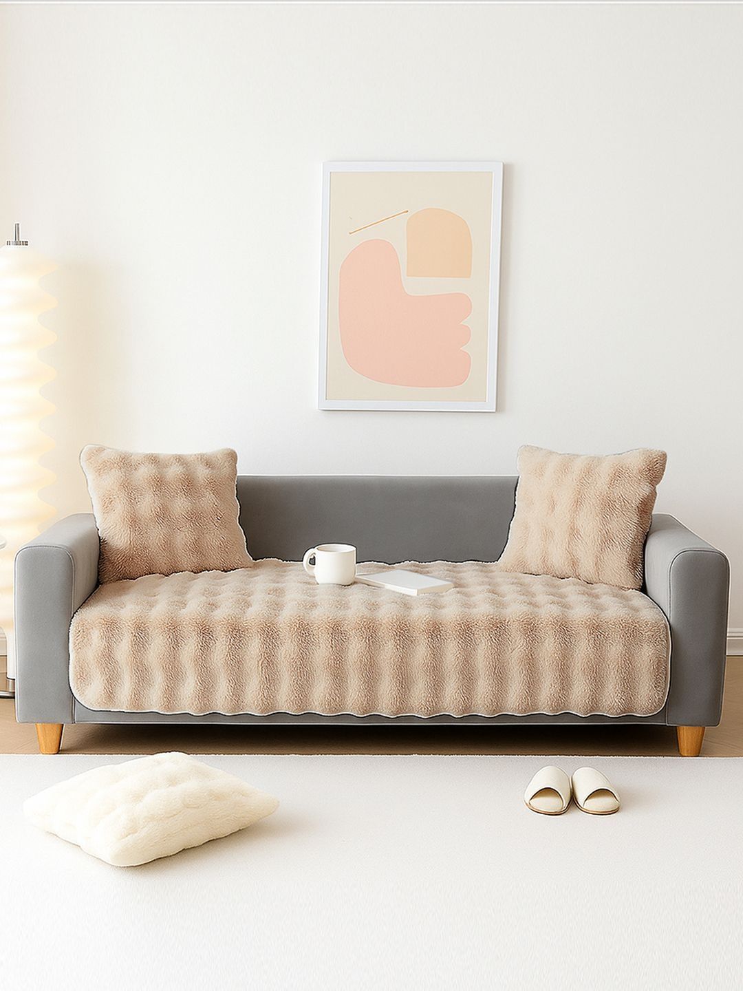 DREAM CARE Beige & Beige Solid 1 Piece Sofa Cover-picture-11