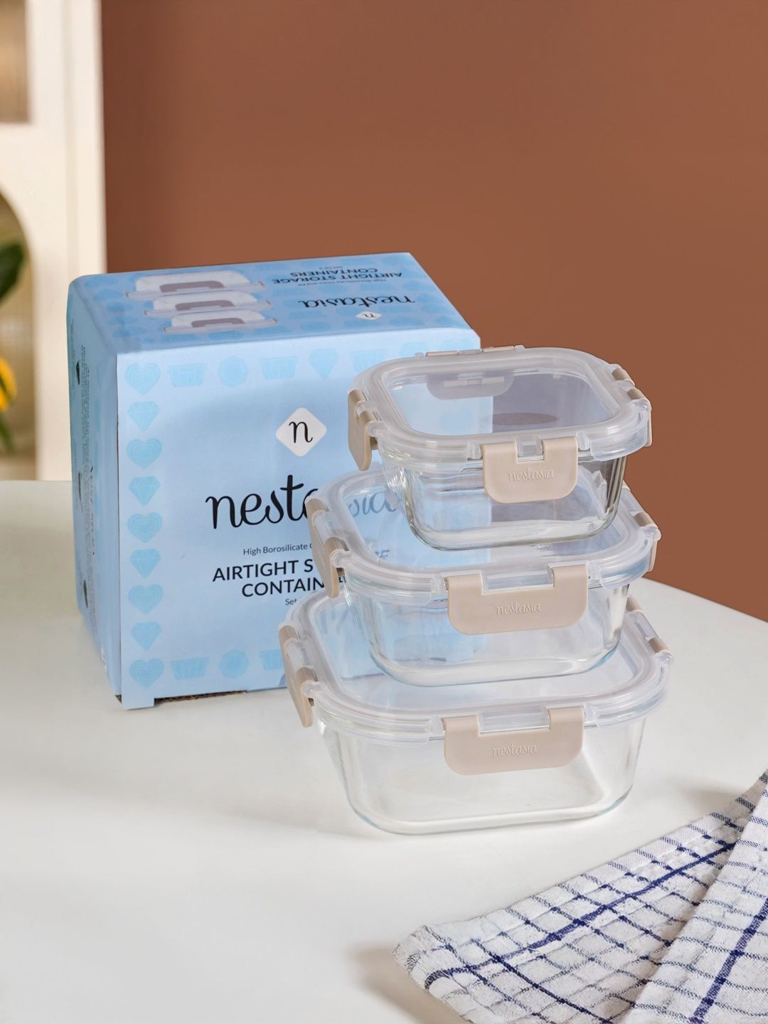 Nestasia Transparent Glass Dishwasher & Microwave 3 Pieces Clip-On Fridge Containers-picture-45