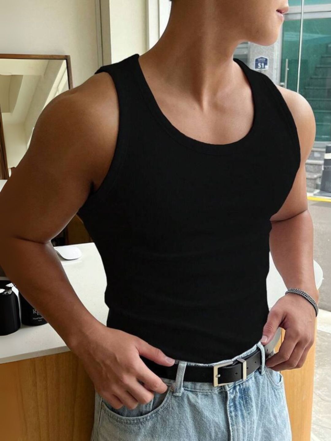 ROCKWELL Ribbed Cotton Breathable Active Fit Innerwear Gym Vests-image-46