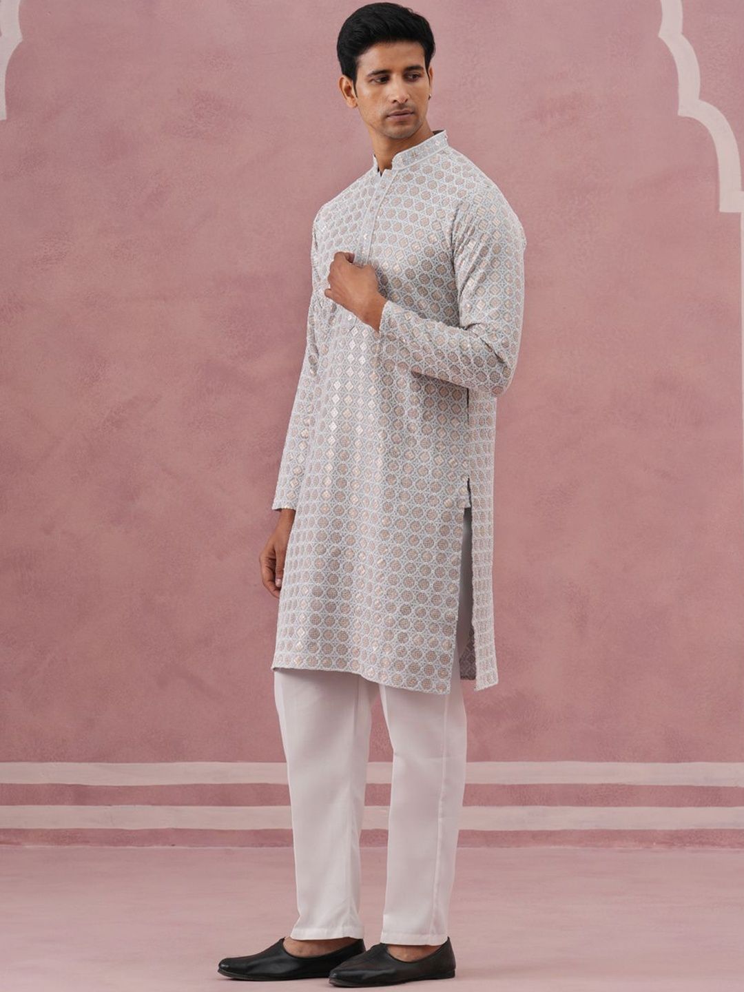 Jompers Men Embroidered Regular Thread Work Kurta with Trousers-image-30