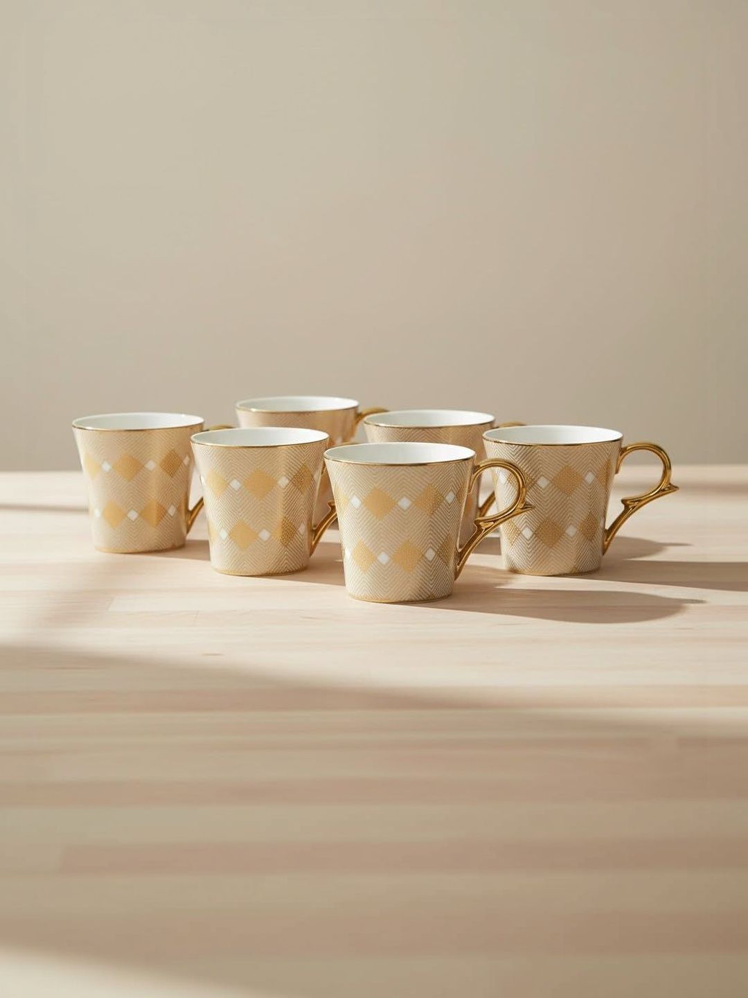 Femora Gold-Toned Geometric Ceramic Glossy Mugs Set of Cups and Mugs-picture-29