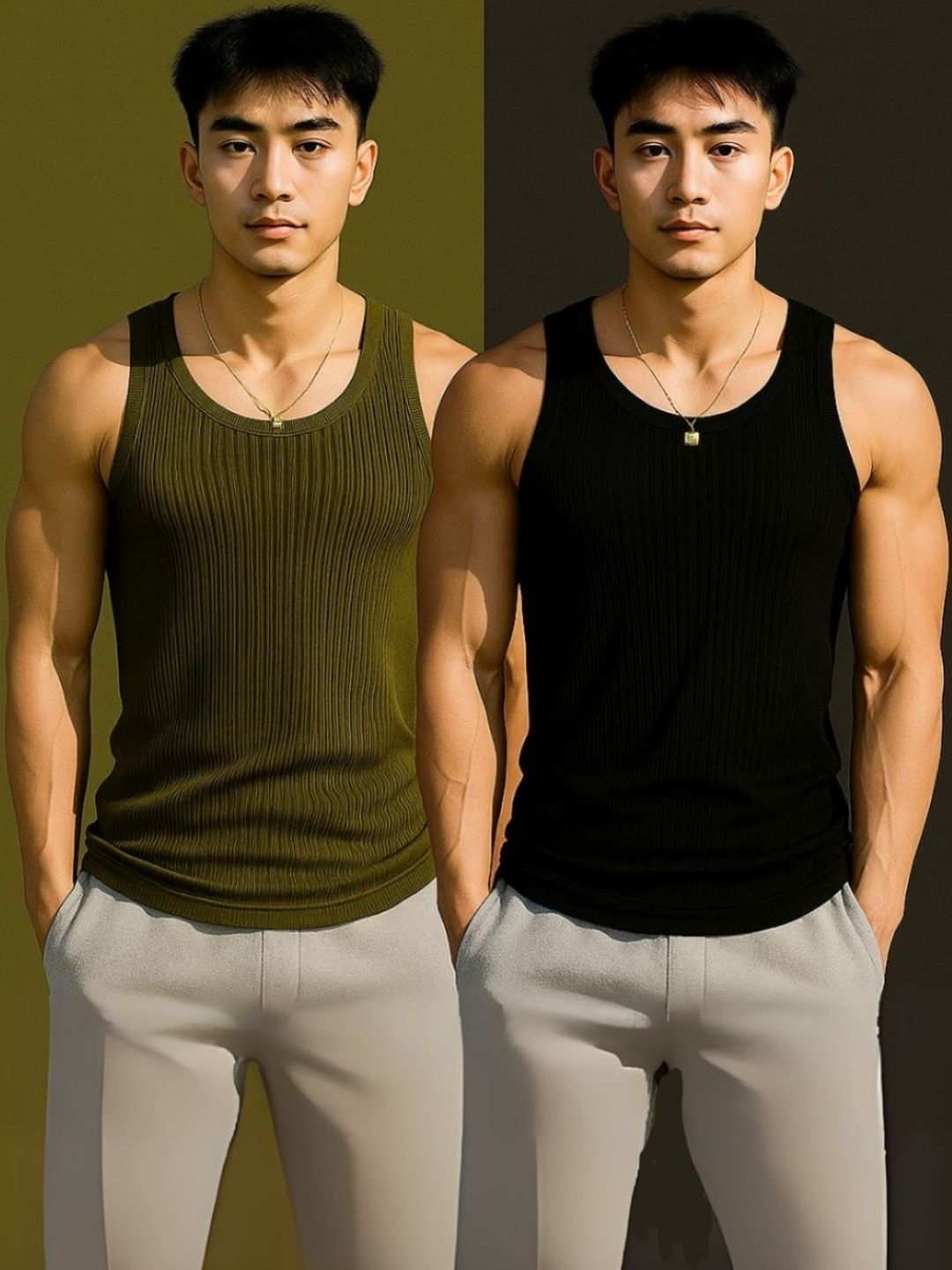 ROCKWELL Pack Of 2 Ribbed Cotton Breathable Innerwear Gym Vests-picture-22