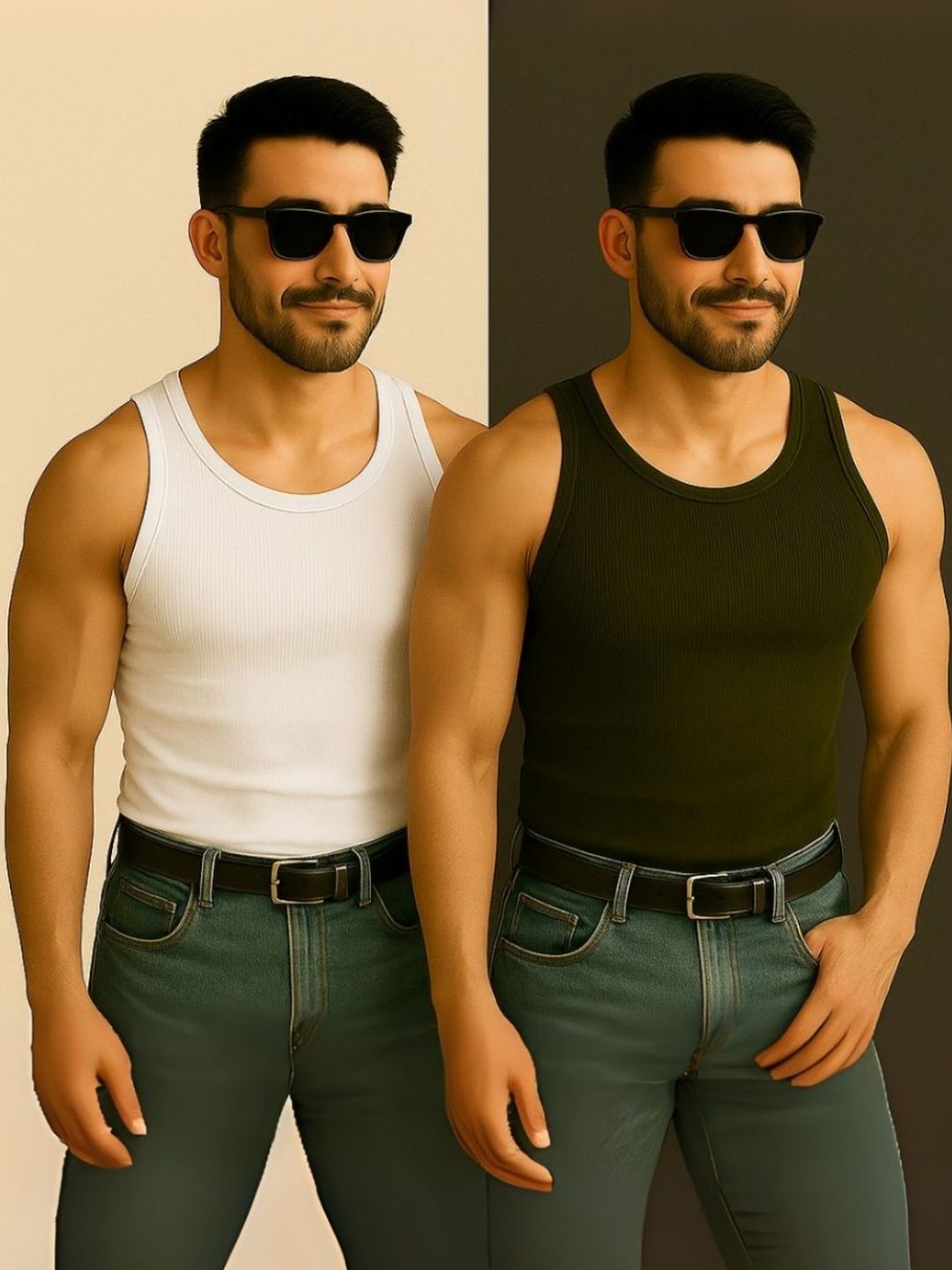 ROCKWELL Pack Of 2 Ribbed Cotton Breathable Innerwear Gym Vests-picture-49