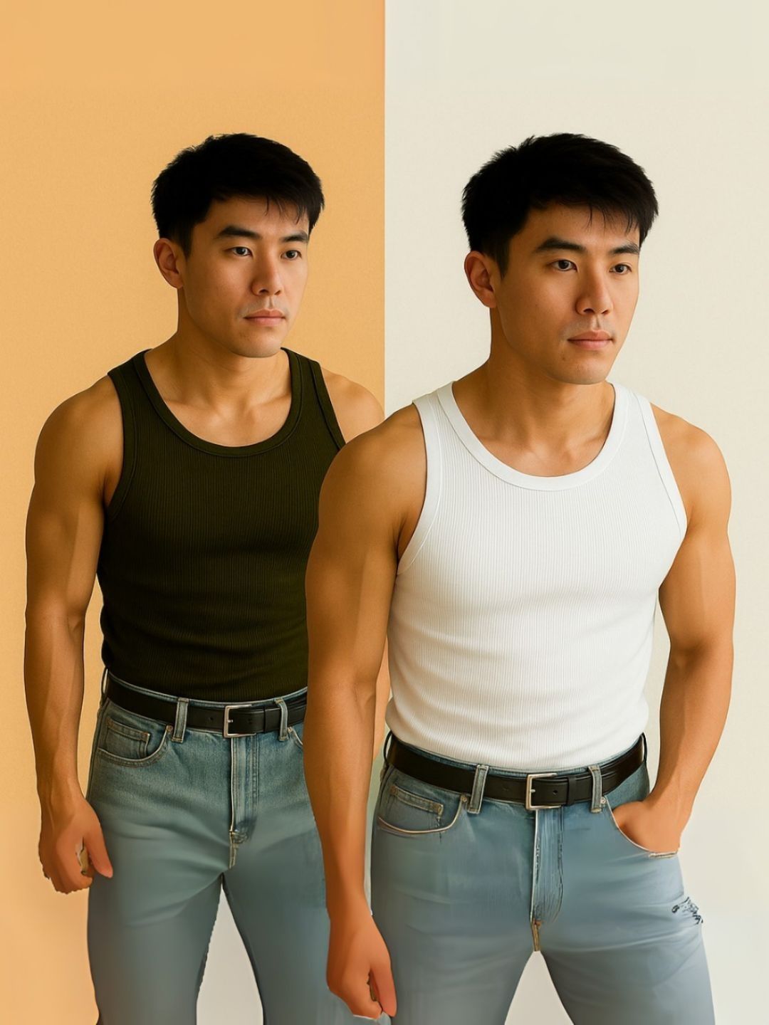ROCKWELL Pack Of 2 Ribbed Cotton Breathable Innerwear Gym Vests-picture-34