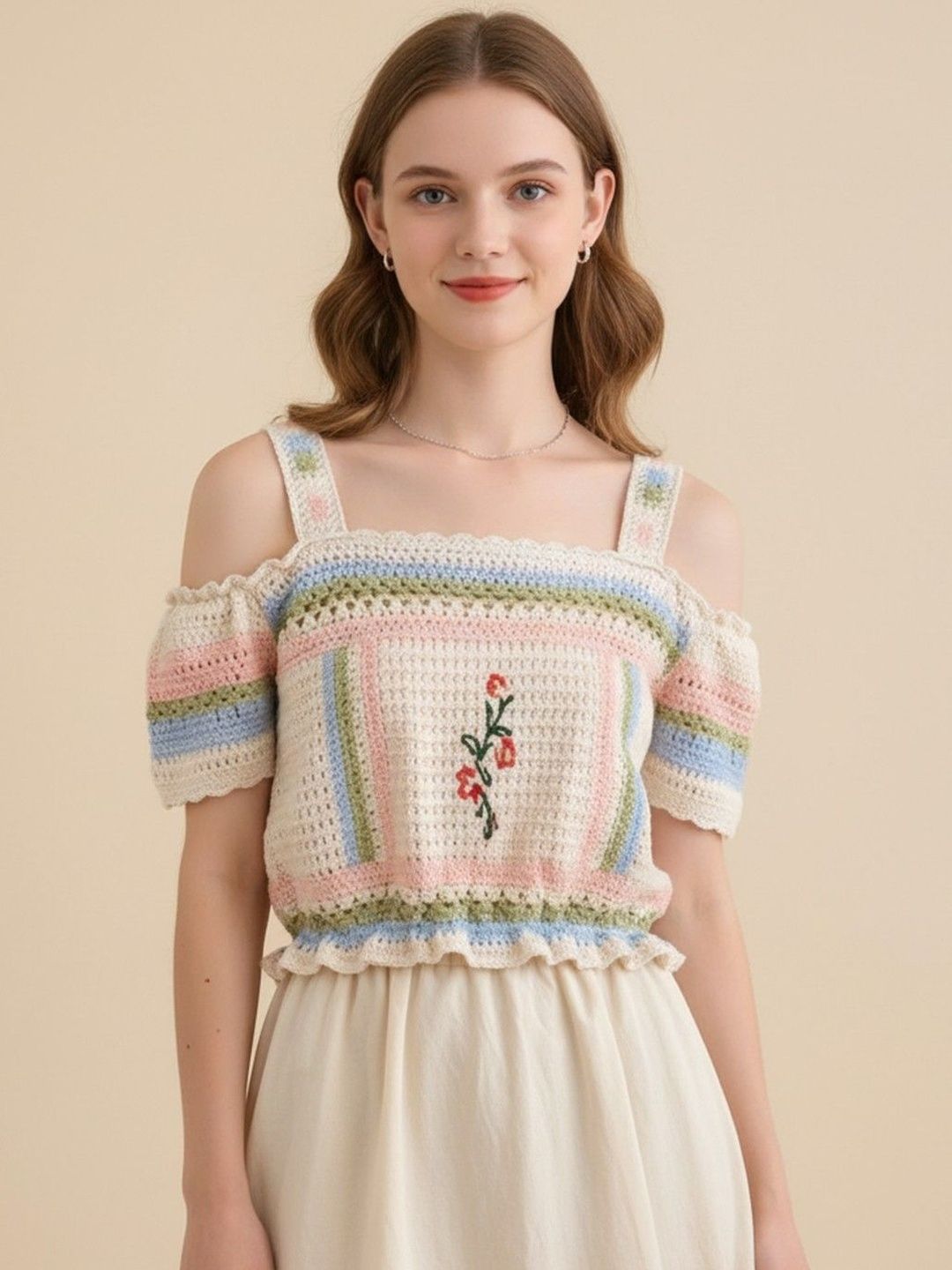 DressBerry Floral Embroidered Cold-Shoulder Crop Top-picture-26