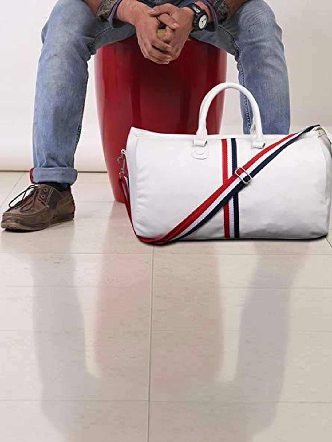 STRUTT Unisex Striped Leather Medium Casual Duffel Bag-picture-12