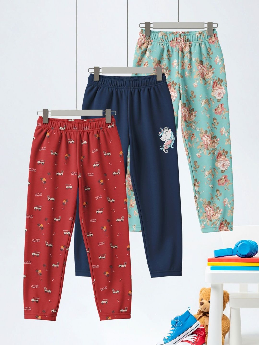 HELLCAT Girls Pack of 3 Printed Mid-Rise Lounge Pants-picture-52