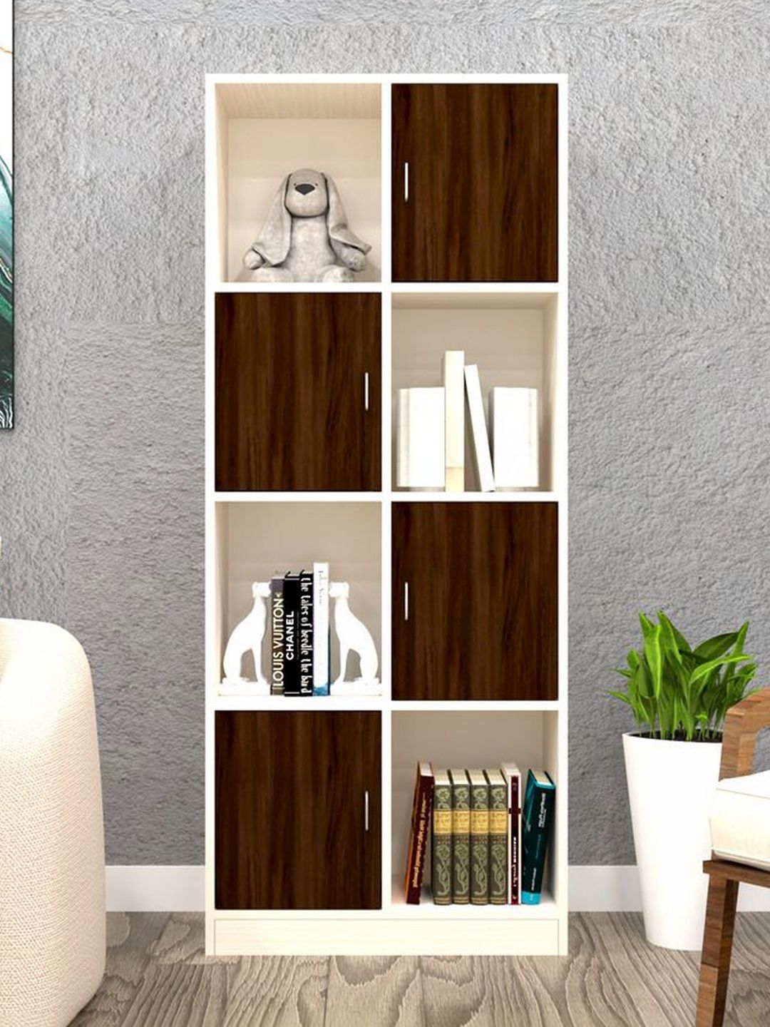 SPECIALITY PANELS Brown & White Semi Open Matrix Bookshelf Cabinet-image-30