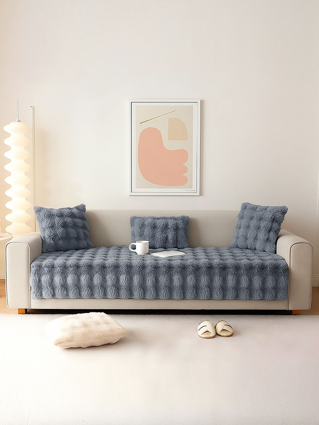 DREAM CARE Grey & Grey 1 Piece Sofa Cover-picture-48