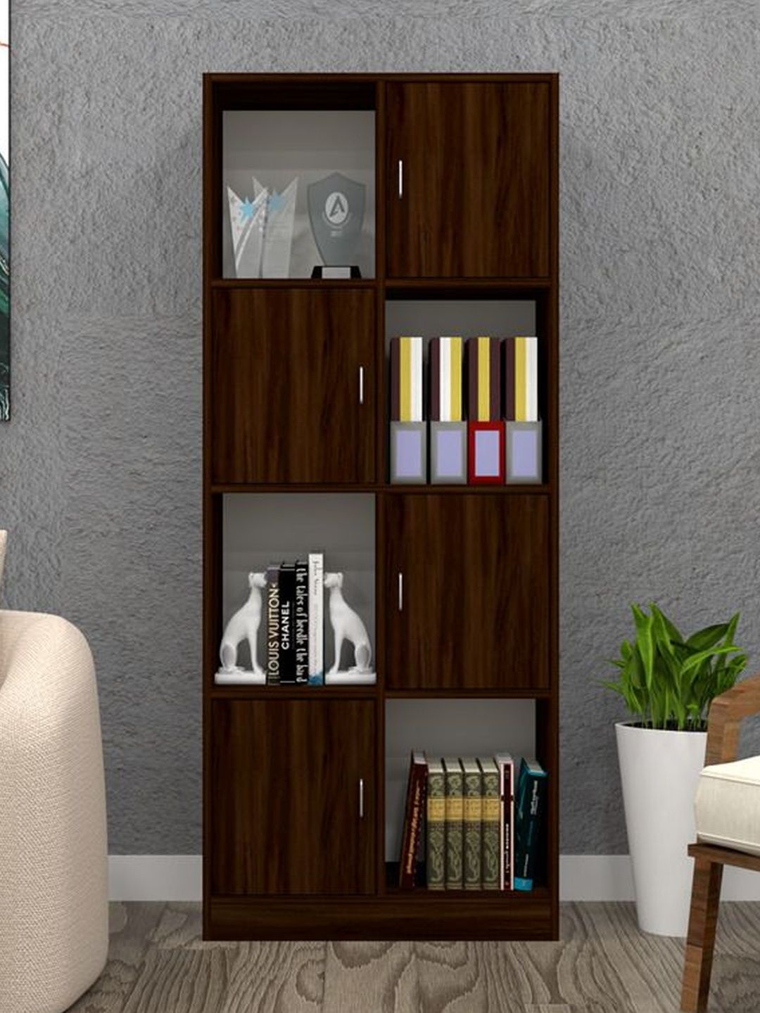 SPECIALITY PANELS Brown 8 Shelves Semi Open Matrix Bookshelf Cabinet