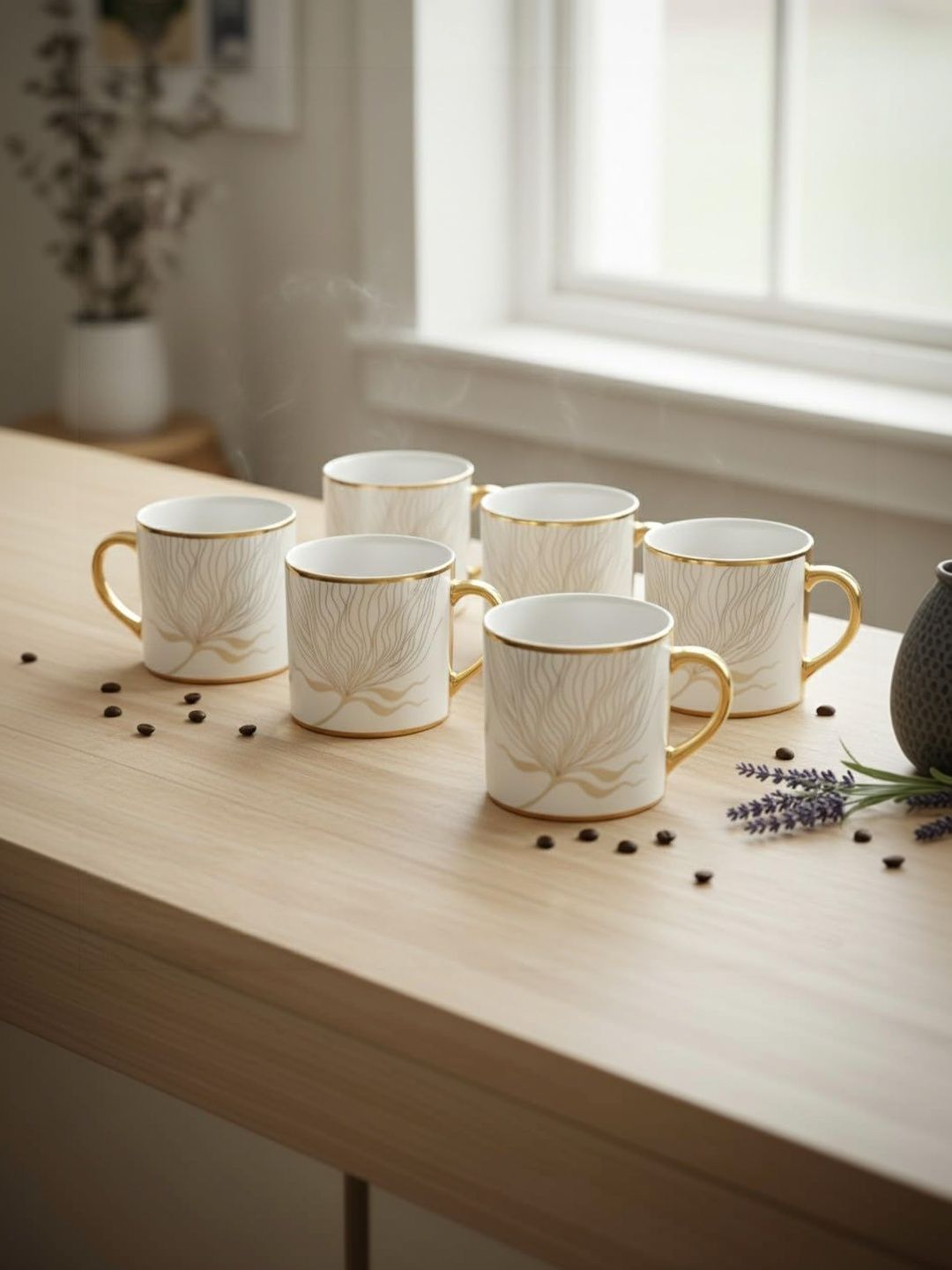 Femora Gold-Toned Natural Elements Abstract Ceramic Glossy Mugs Set of Cups and Mugs-picture-39