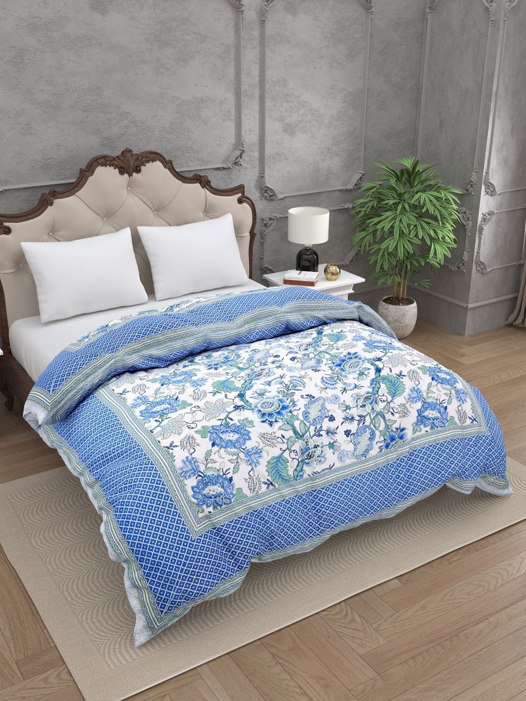 JAIPUR FABRIC Blue & White Floral Heavy Winter 300 GSM Comforter-picture-37