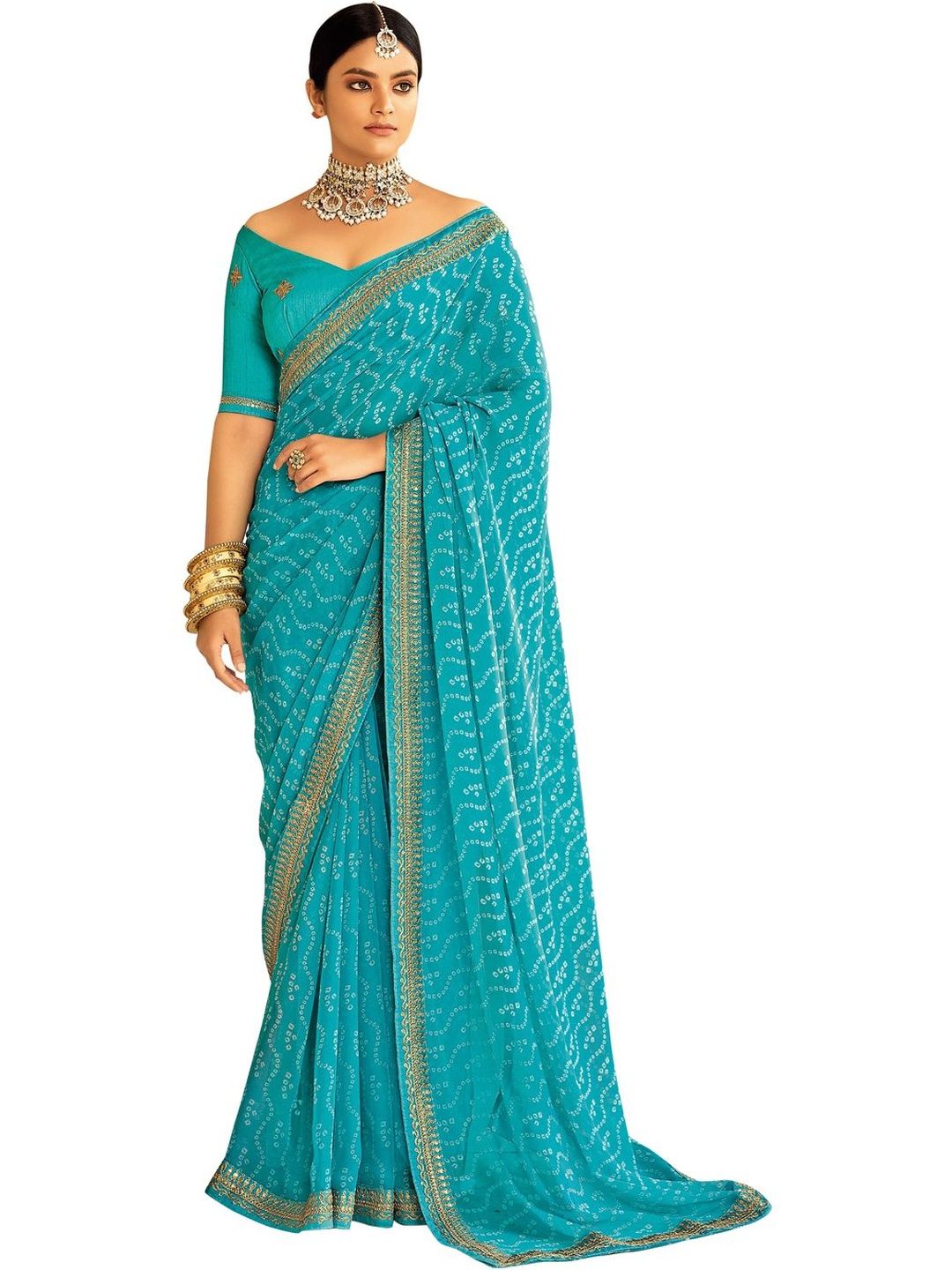SANISA Bandhani Embroidered Poly Georgette Designer Bandhani Saree-image-34