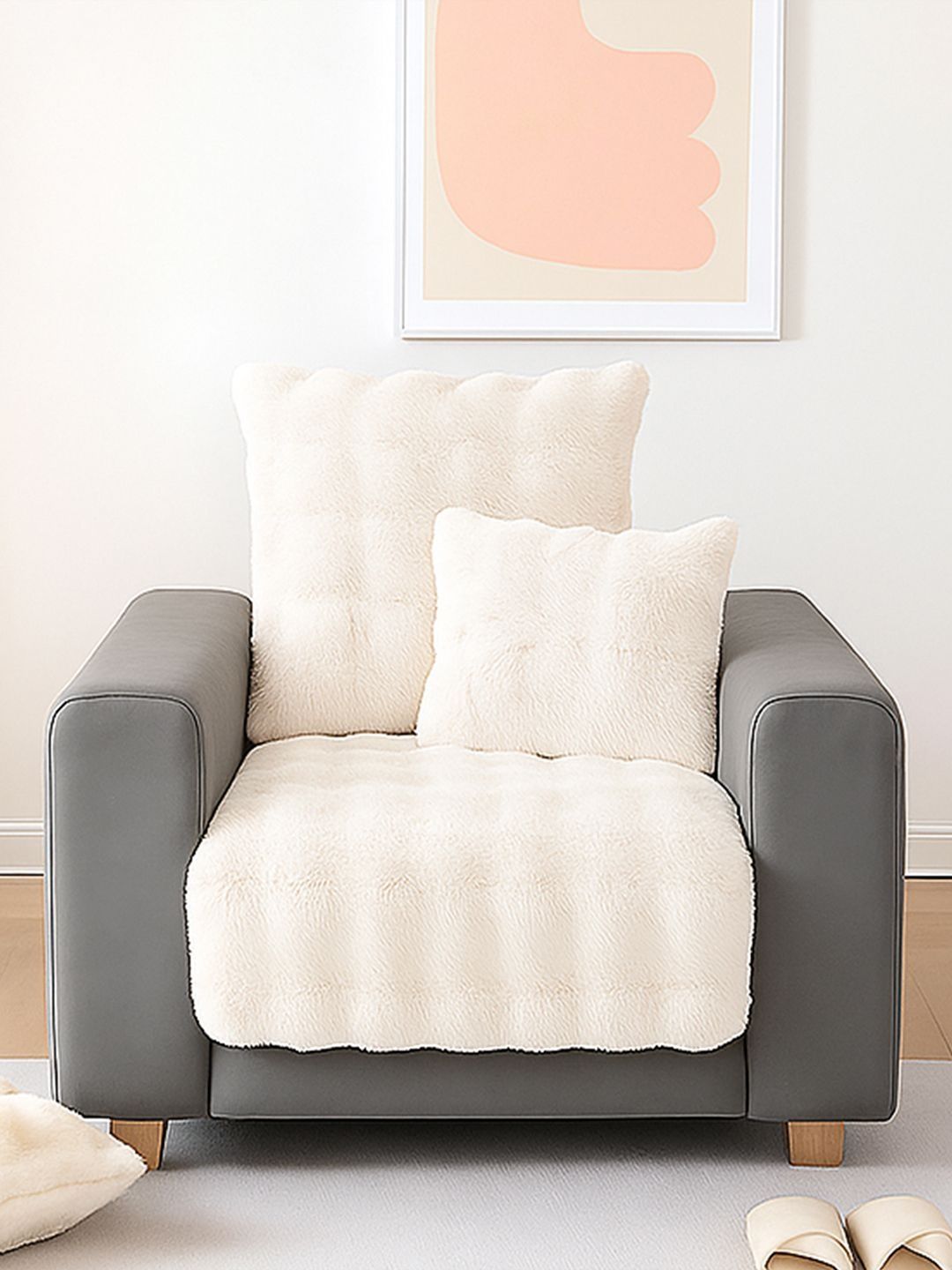 DREAM CARE Cream-Coloured & Cream-Coloured Solid 1 Piece Sofa Cover-picture-43