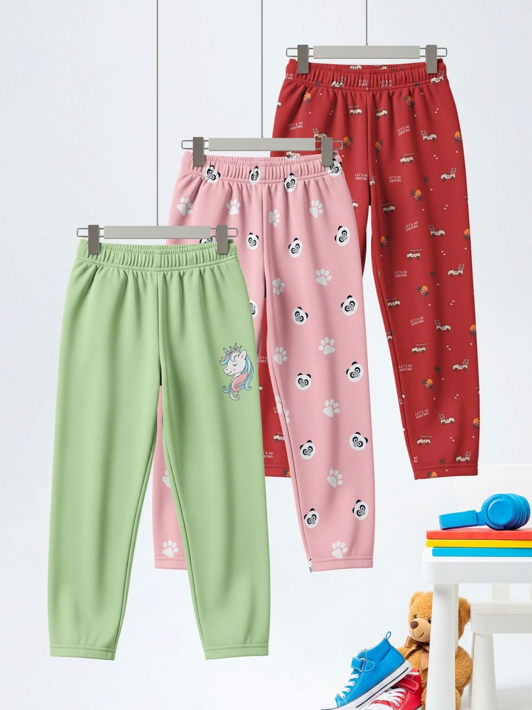 HELLCAT Girls Pack of 3 Printed Mid-Rise Lounge Pants-picture-56